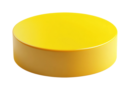 Bright yellow circular shape product minimalist design isolated on transparent background