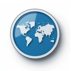 Glossy World Map Button on White, Global, Planet