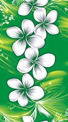 Elegant White Plumeria Flowers on Green Abstract Background