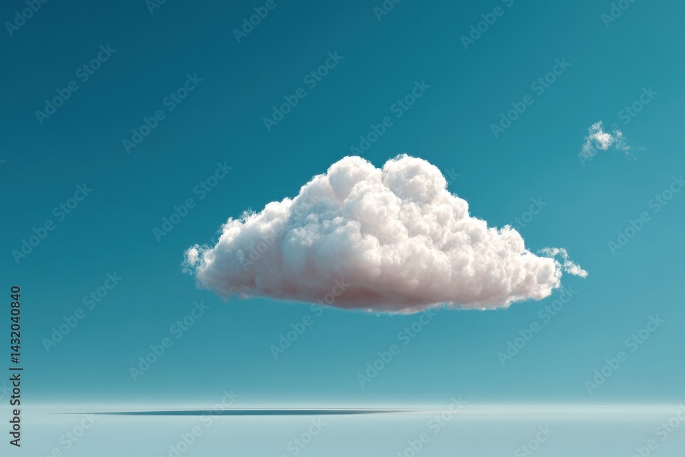 Poster a serene and calming view of a fluffy cloud formation floating in a clear blue sky, creating a peace