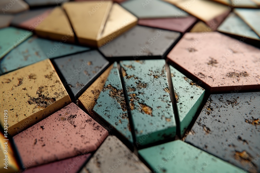Aufkleber abstract geometric composition of rustic tiles in muted tones, featuring a close-up view of textured