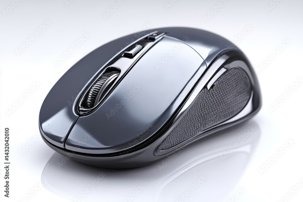 Poster a sleek and modern wireless computer mouse, featuring a glossy black finish and ergonomic design, en