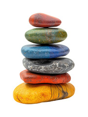 Colorful stacked stones artistic viewpoint isolated on transparent background