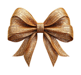 Elegant gold glitter bow for gift wrapping isolated on transparent background