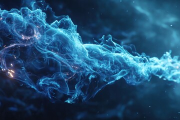 Obraz premium Abstract blue energy cloud with glowing particles, evoking a sense of cosmic wonder, mystery and cutting-edge technology, perfect for futuristic and science fiction themes.