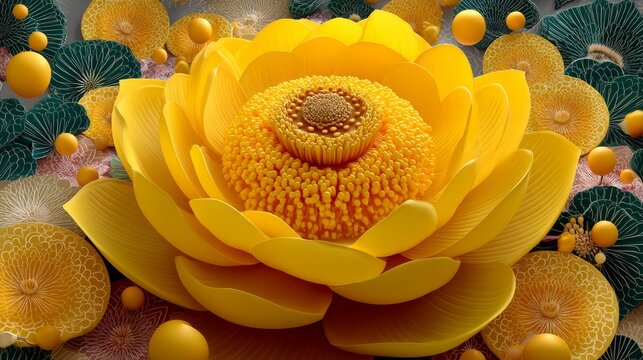 Vibrant yellow lotus flower representing the solar plexus chakra surrounded by accents