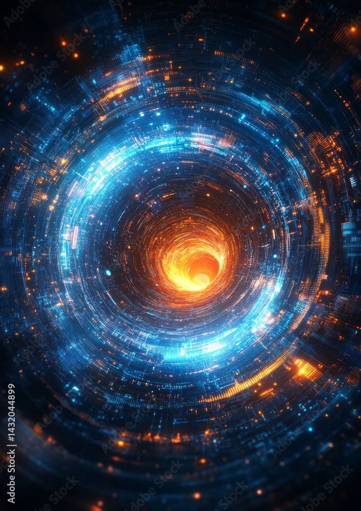 Poster radiant blue illumination and an abstract technological backdrop define the digital interface of tom