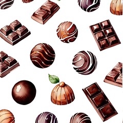 Obraz premium Watercolor illustration of chocolate truffle assortiment for dessert.