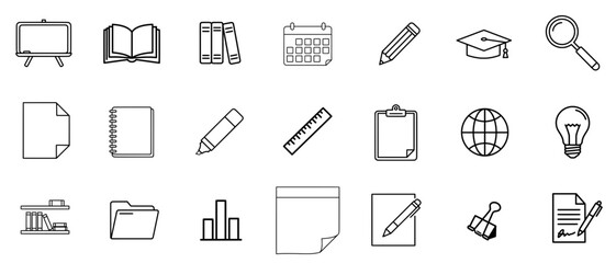 Office and Education Line Icon Set - Simple Vector Outline in minimalistic black and white design