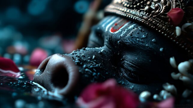 Varaha the boar avatar of Vishnu rises from the ocean holding Earth goddess