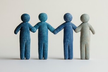 Unity and Collaboration Four Figurines Holding Hands in Solidarity