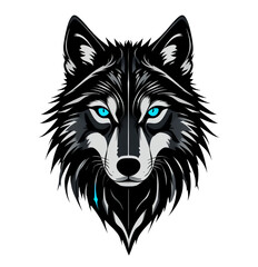 Black and White Wolf Head with Striking Blue Eyes