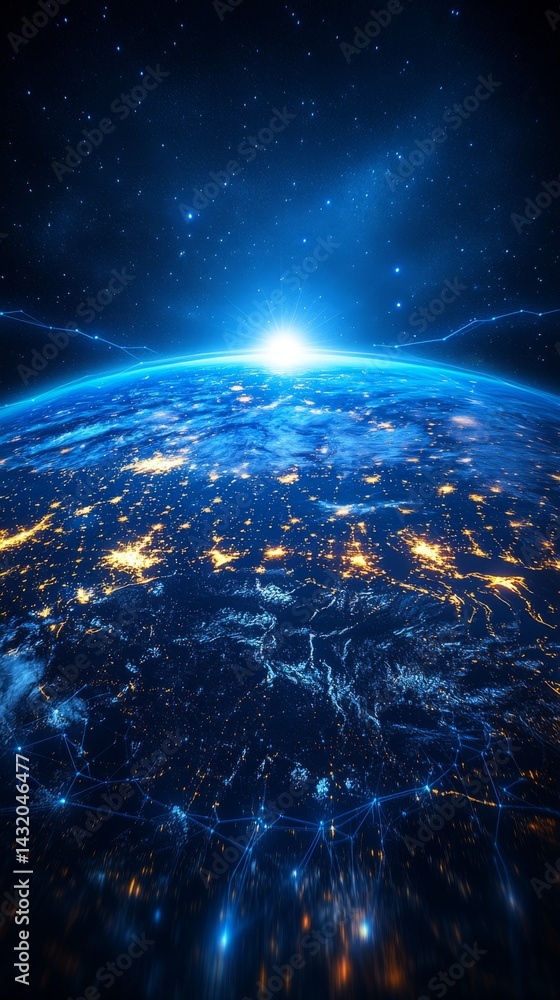 Poster the idea of a digital world globe encapsulates global network and connectivity on earth made possibl