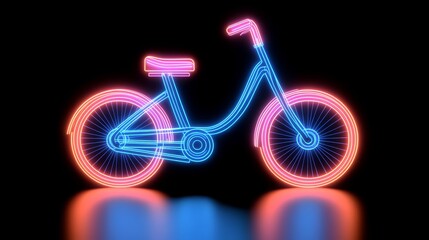 Fototapeta premium The future of cycling is represented by a neon-lit bicycle with a tech-inspired background, embodying pioneering and advanced transportation solutions