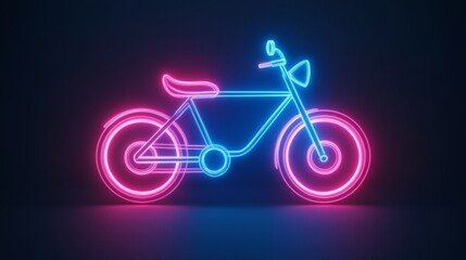 Fototapeta premium Innovative transportation is exemplified by a bike with neon glow lines, positioned against a cutting-edge tech background, signifying forward-thinking and modern travel