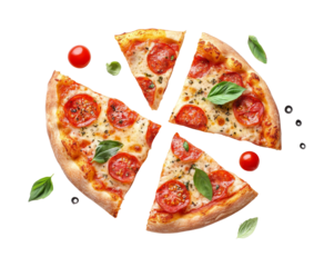 Sliced pepperoni pizza delight kitchen table food bright light isolated on transparent background