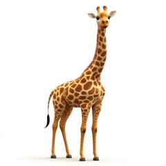 Naklejka premium Giraffe standing tall against a pure white background.