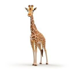 Obraz premium Cartoon giraffe facing forward, isolated on white.