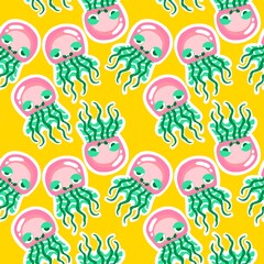 Summer ocean animals seamless jelly fish pattern for wrapping paper and kids clothes print and party accessories