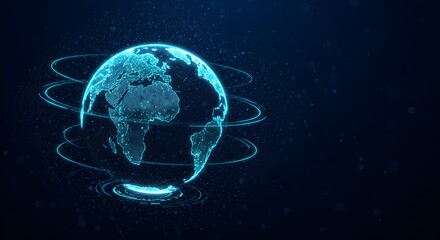 Fototapeta premium Teal Globe Mobile global internet communications. World Wide Web on phone via wireless satellite network technology. Smartphone digital connection at clouds services of all earth. Holographic abstract