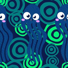Fototapeta premium Summer ocean animals seamless octopus pattern for wrapping paper and fabrics and linens and kids clothes