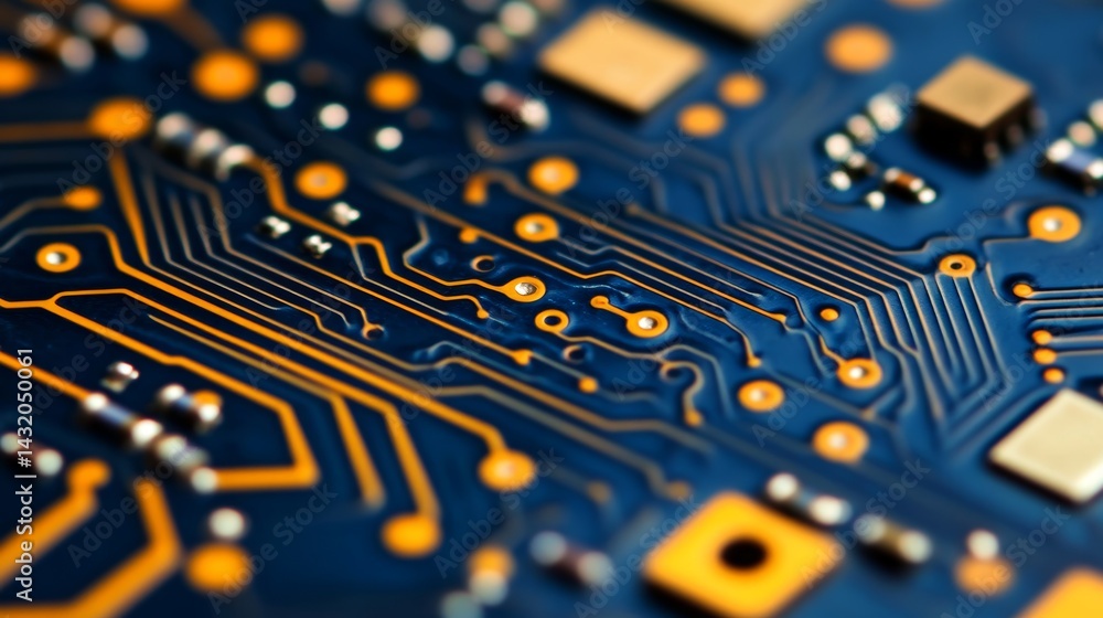Aufkleber glowing lights accentuate the complexity of a futuristic circuit board's electronic design in a clos