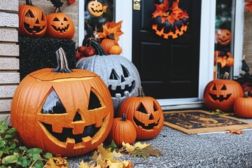Jack O' Lanterns Front Porch Halloween Decor, Halloween , Pumpkins