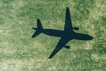 Airplane silhouette above textured field