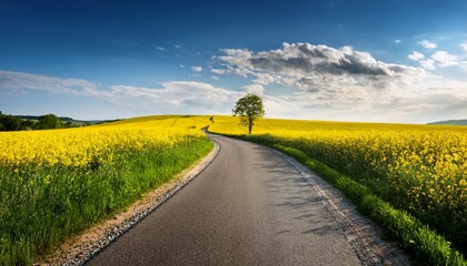 landstrasse mit rapsfeld im sommer - obrazy, fototapety, plakaty