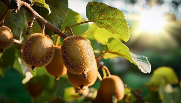kiwi tree with fruit and leaves