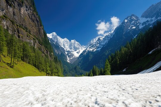 Alpine snow-capped mountain range
