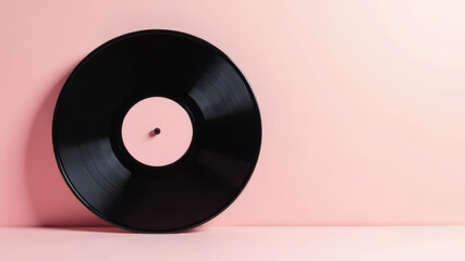 minimalist design showcasing a large, monochromatic vinyl record against a soft pastel background