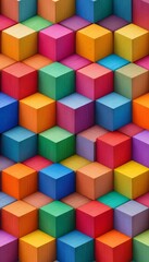 Colorful Geometric Block Pattern Background in 3D Perspective