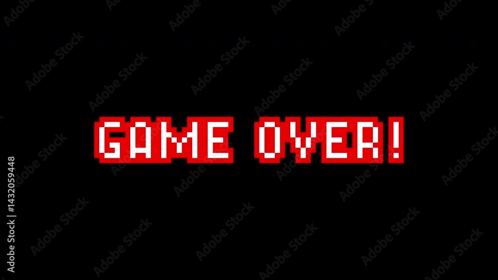 Poster Game over 8-bit pixel art animation. Transparent. Alpha channel. retro video game style. Comic effect. pixel game screen. with glitch animation effect.