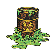 Isolated embroidered patch logo of a radioactive hazard barrel leaking green ooze