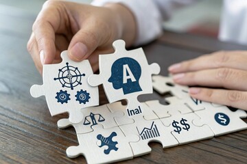 Hand Holding Puzzle Pieces - Close-Up of Puzzle Concept