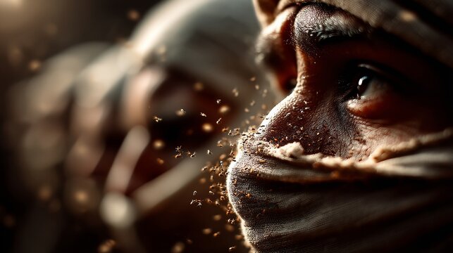 Dust transformed into gnats with Egyptians covering faces symbolizing the third plague