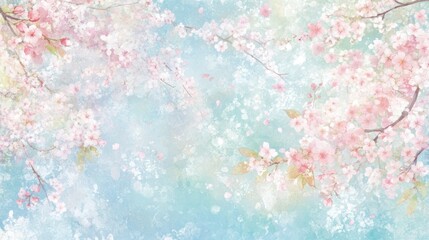 Delicate pastel cherry blossoms in a soft sky backdrop.