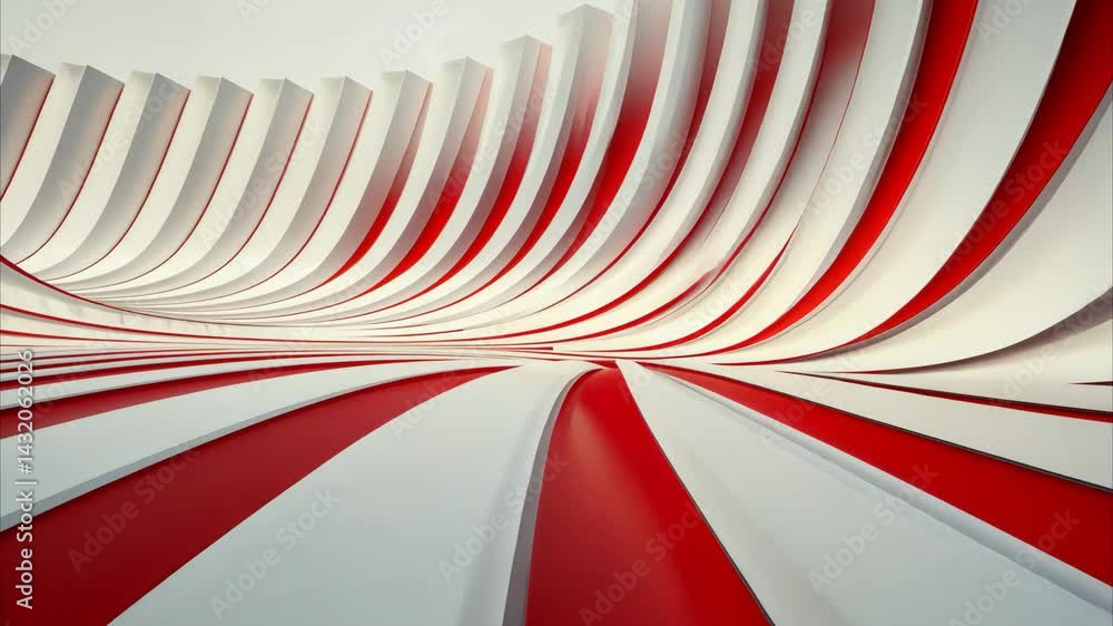 Fototapete Innovative design of undulating surface with white and red lines creating a striking visual effect, White and red lines 3D render Computer generated seamless smooth