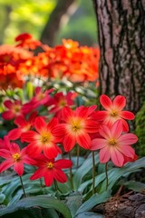 Vibrant Red Flowers Blooming in Garden Setting