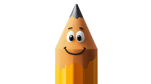 A cartoon pencil with a smile on its face