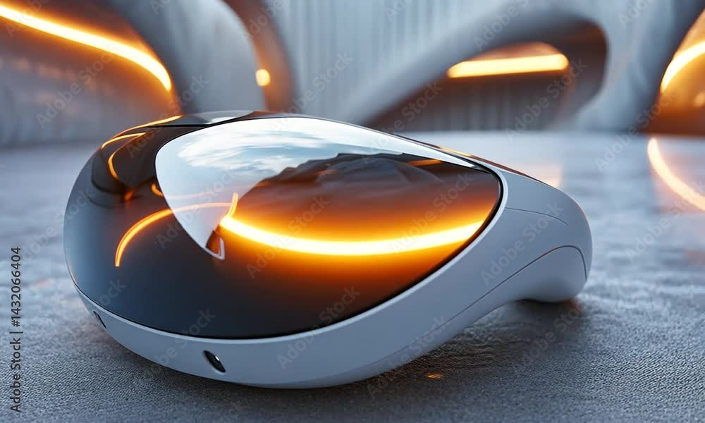 Aufkleber a futuristic gadget resting on a soft surface, illuminated by ambient light in a modern setting