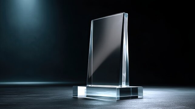 High resulation image of empty acrylic award design mockup, blank glass trophy mockup. Template for a transparent crystal prize plate.