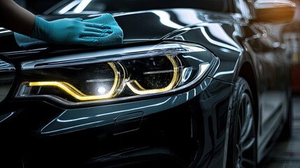 High resulation image of enhancing the Shine. Car detailing with polishing and waxing concept.