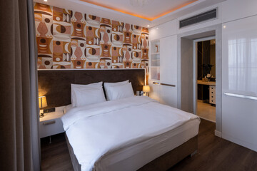 Modern Double Bed Hotel Room Interior