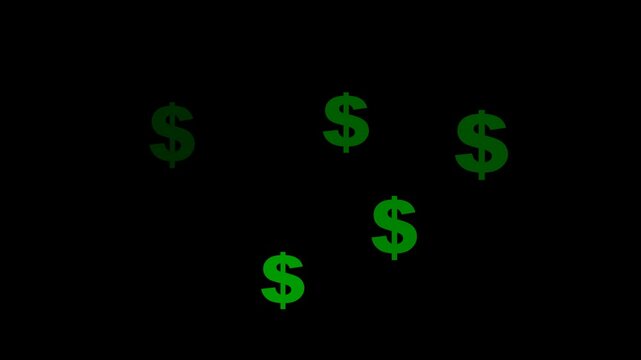 video animation dollar sign floating, on a transparent background with alpha channel at zero