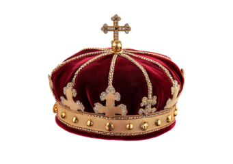 Regal crown with red velvet isolated on transparent background