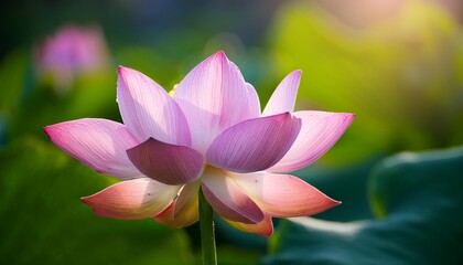 Obraz premium beautiful pink lotus flower with natural green background