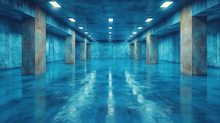 Fototapeta premium Ethereal Blue Concrete Hallway: A Stunning Architectural Visualization