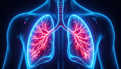 Vivid graphic depiction of the human lungs and their bronchial structures, highlighting their intricate branching network.